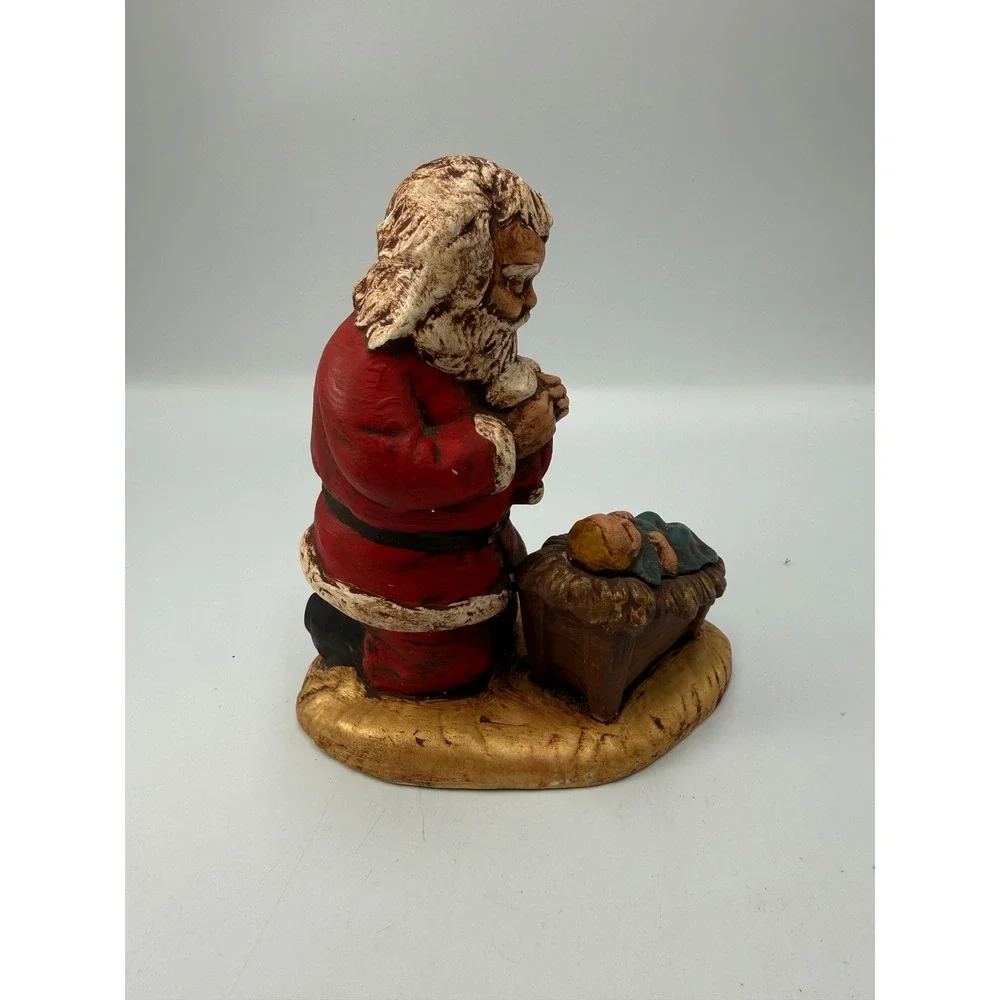 Vintage Kneeling Santa Claus Praying to Baby Jesus Ceramic Figurine Christmas